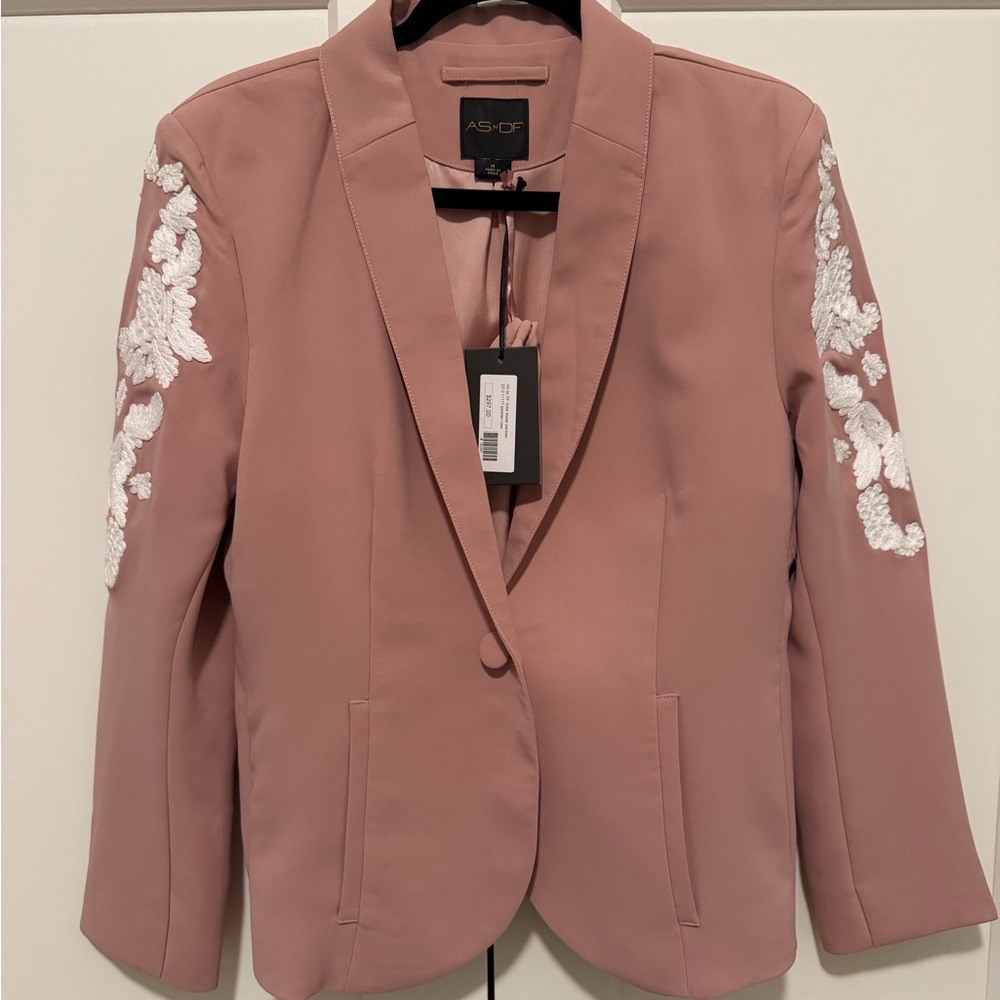 Pink Blazer with White Embroidery